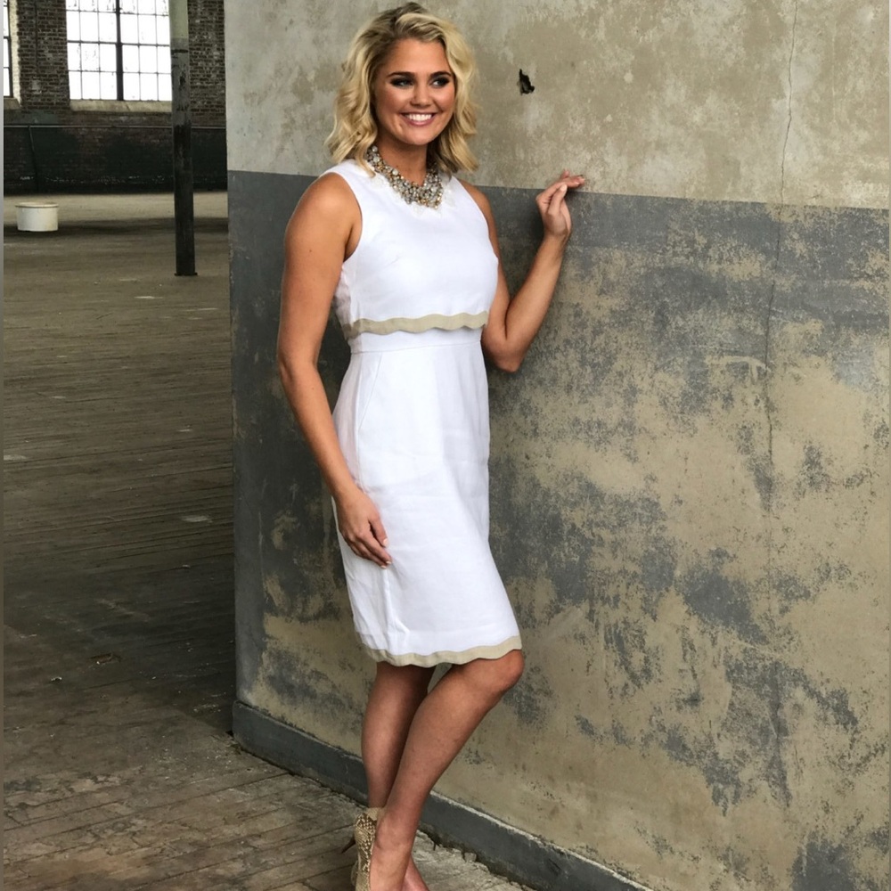 J. Crew White and Tan Sleeveless Dress